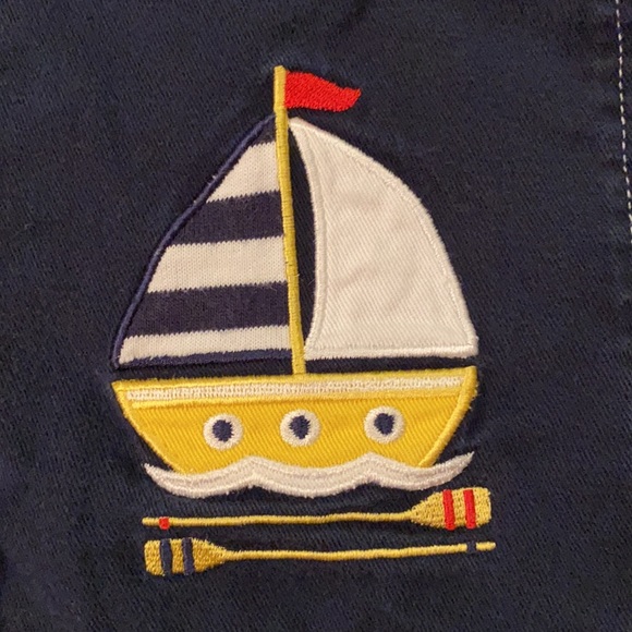 {VTG} Ahoy Set Sail Embroidered Sailboat Shortalls 100% Cotton Navy Blue (16M) - Picture 2 of 14